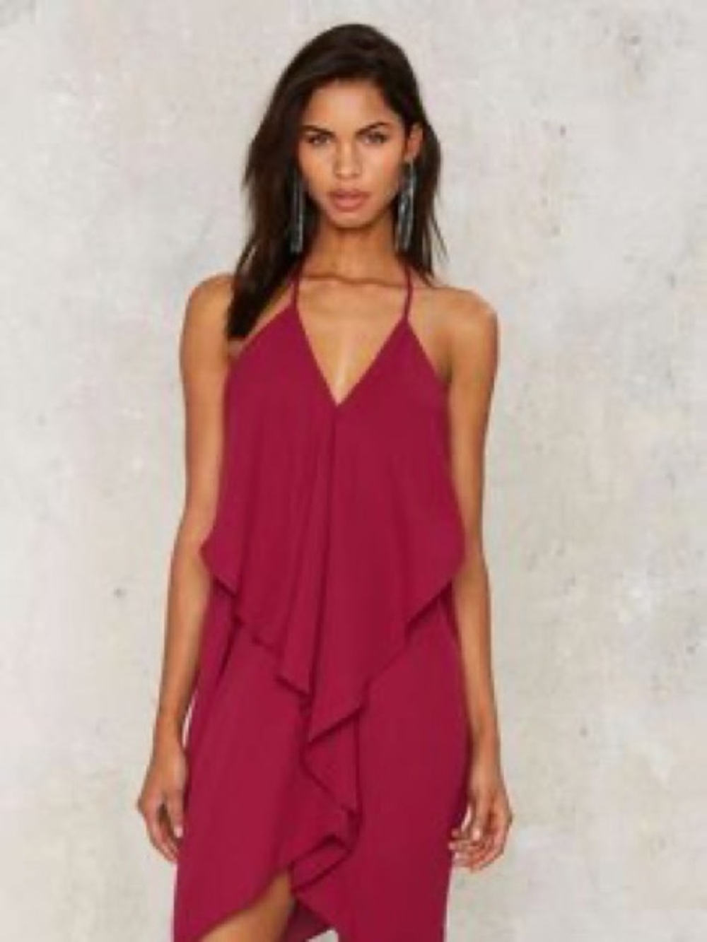 Nasty Gal Burgundy/Magenta Ruffle Wrap-Style Dress – Size M
